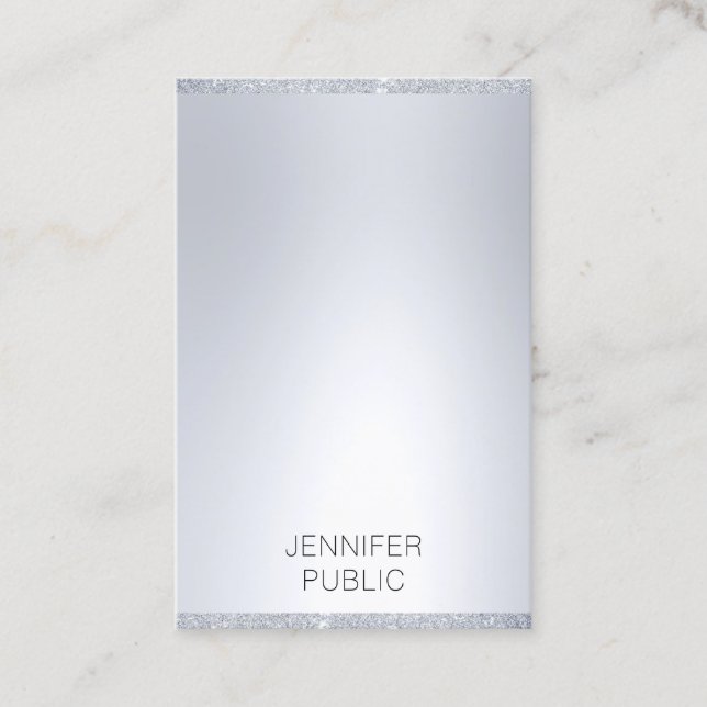 Imitate Silver Glitzer Moderne Minimalistische Vor Visitenkarte (Vorderseite)