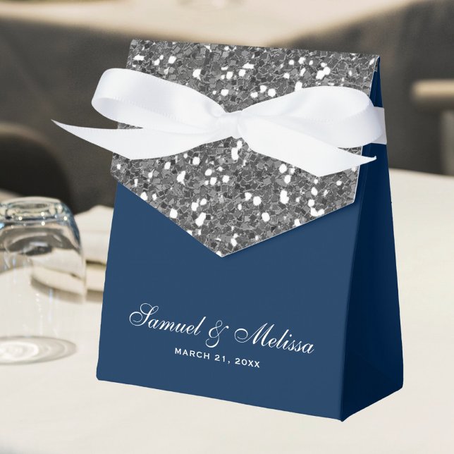 Imitate Silver Glitzer Navy Blue Wedding Geschenkschachtel (Von Creator hochgeladen)