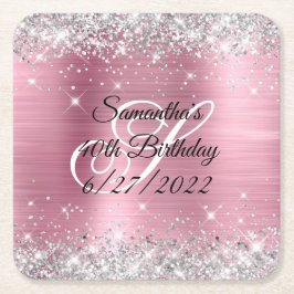 Imitate Silver Glitzer Pink Foil 40. Geburtstagspa Rechteckiger Pappuntersetzer