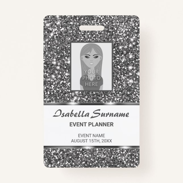 Imitate Silver Glitzer Textur Look & Custom Text Ausweis (Vorderseite)