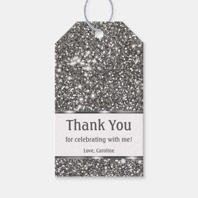 Imitate Silver Glitzer Textur Look & Custom Text Geschenkanhänger (Vorderseite)