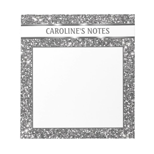 Imitate Silver Glitzer Textur Look & Custom Text Notizblock (Vorderseite)