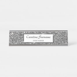 Imitate Silver Glitzer Textur Look & Custom Text Schreibtischnamensplakette