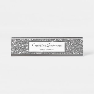 Imitate Silver Glitzer Textur Look & Custom Text Schreibtischnamensplakette