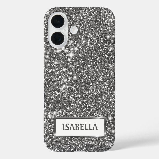 Imitate Silver Glitzer Textur Look & Individuelle  iPhone 16 Hülle (Rückseite)