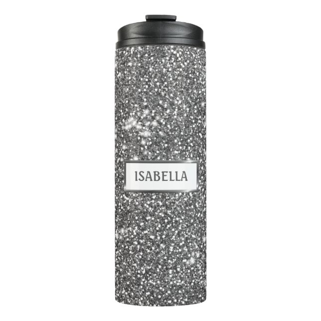 Imitate Silver Glitzer Textur Look & Individuelle  Thermosbecher (Vorderseite)