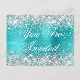 Imitate Silver Glitzer Türkis Blue 16 . Geburtstag Postkarte