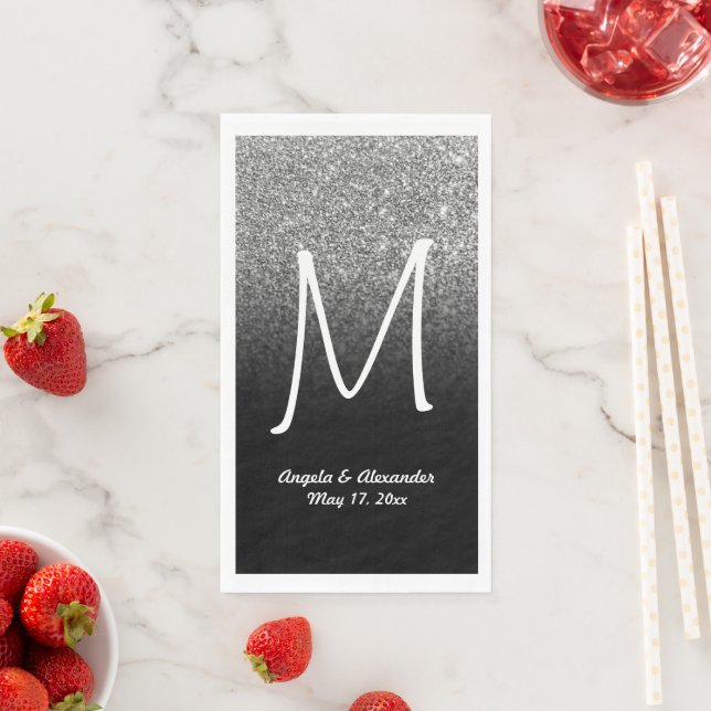 Imitate Silver Glitzer und Black Ombre Monogram Serviette (Beispiel)