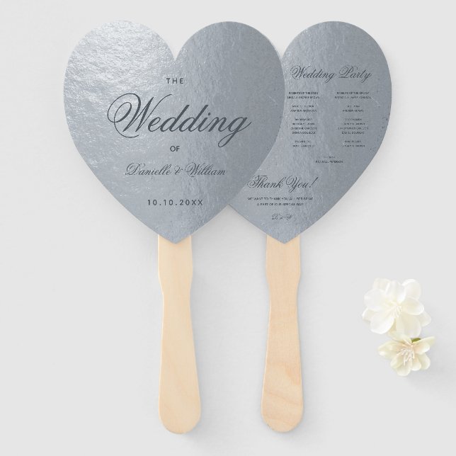 Imitate Silver Gray Calligraphy Heart Wedding Prog Fächer (Vorne und Hinten)