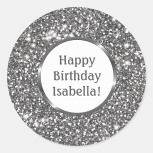Imitate Silver Gray Glitzer Custom Happy Geburtsta Runder Aufkleber