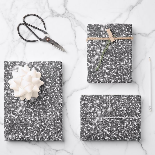 Imitate Silver Gray Glitzer Texture Look-like Desi Geschenkpapier Set (Vorderseite)