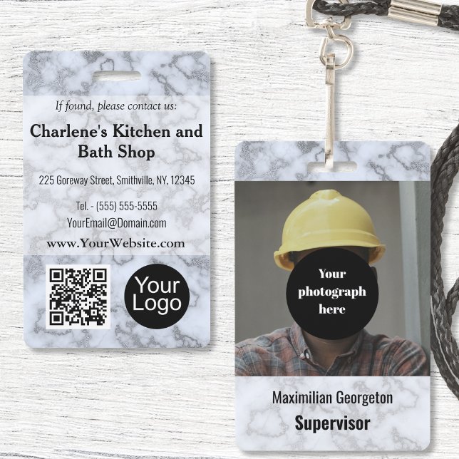 Imitate Silver Gray Marble ID Ausweis (Faux Silver Gray Marble ID Badge by Office Accessories Shop)