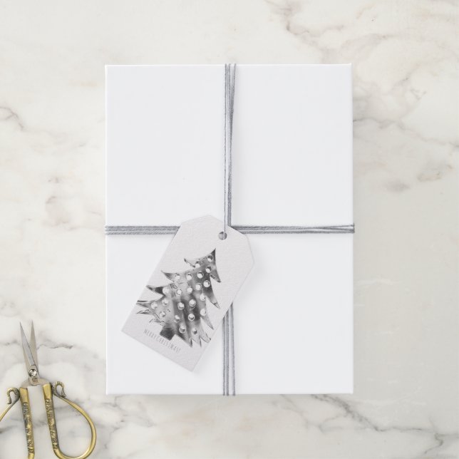 Imitate Silver Gray Weihnachtsbaum Elegante Modern Geschenkanhänger (Mit Garn)