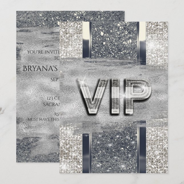 Imitate Silver Metallic Bling VIP Party Einladung (Vorne/Hinten)