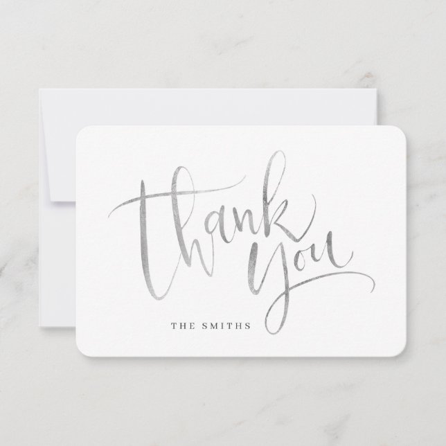 Imitate Silver Modern Simple Script Danke Karte (Vorderseite)