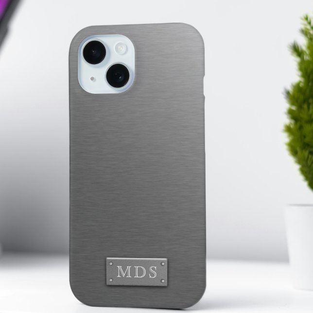 Imitate Silver Monogram Titanium Gray Brushed Meta Case-Mate iPhone Hülle (Just add your initials)