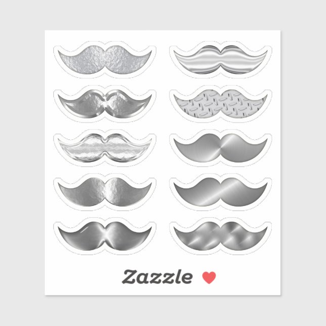 Imitate Silver Mustaches Mustache Set von 10 Stick Aufkleber (Blatt)