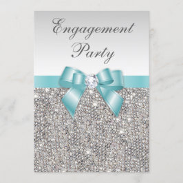 Imitate Silver Sequents Aquamarine Bow Engagement Einladung