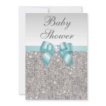 Imitate Silver Sequins Aquamarin Blue Baby Dusche