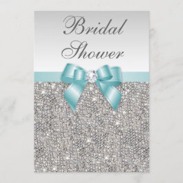 Imitate Silver Sequins Aquamarin Blue Brautparty Einladung