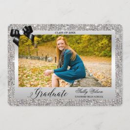 Imitate Silver Sequins Black Bow Abschluss Foto Einladung