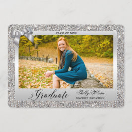 Imitate Silver Sequins Bow Girls Abschluss Foto Einladung
