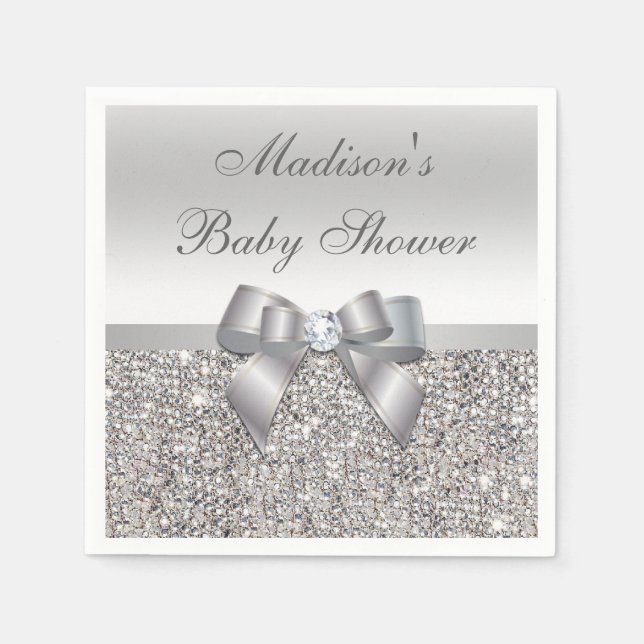 Imitate Silver Sequins Bow Personalisiert Baby Dus Serviette (Vorderseite)