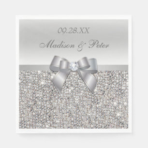 Imitate Silver Sequins Bow Personalisiert Wedding Serviette