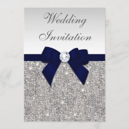 Imitate Silver Sequins Diamonds Navy Bow Hochzeit Einladung