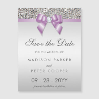 Imitate Silver Sequins Lilac Bow Save the Date Magneteinladung