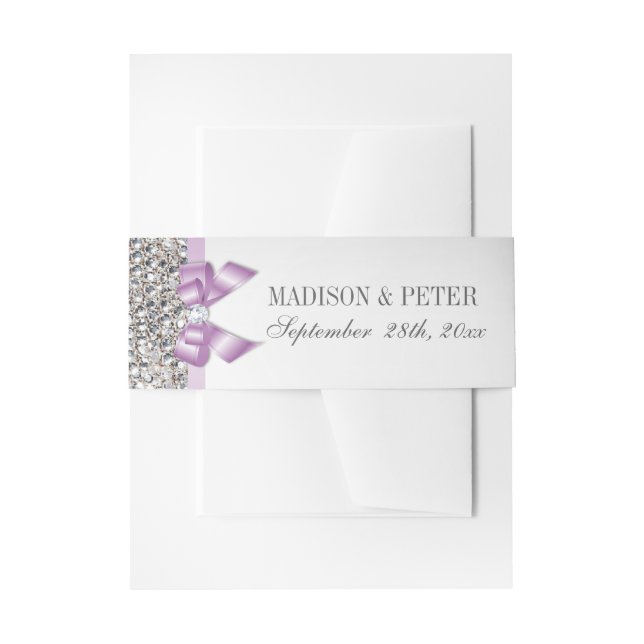 Imitate Silver Sequins Lilac Bow Wedding Einladungsbanderole (Vorderseite Beispiel)