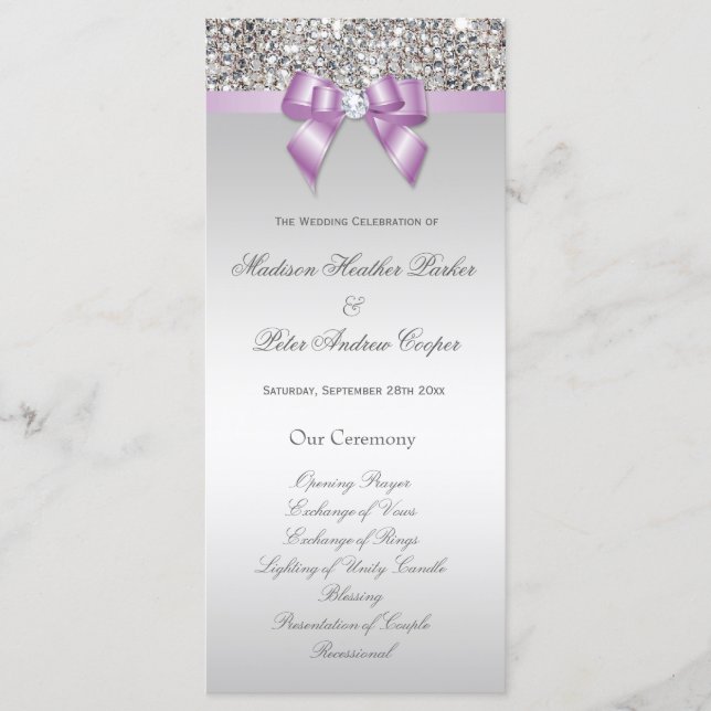Imitate Silver Sequins Lilac Bow Wedding Program Programm (Vorderseite)