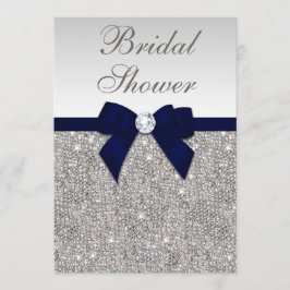 Imitate Silver Sequins Navy Bow Brautparty Einladung