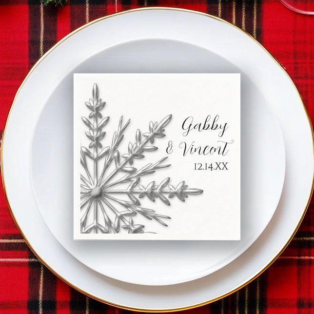 Imitate Silver Snowflakes Winterhochzeit Serviette (Von Creator hochgeladen)