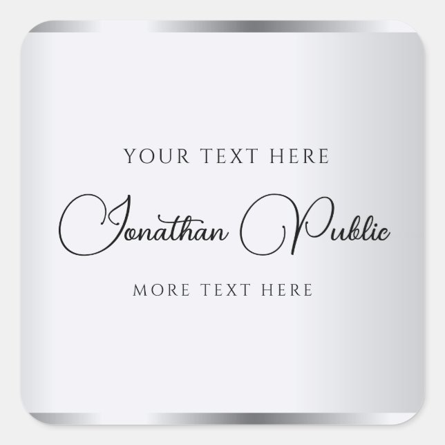 Imitate Silver Typografy Template Elegant Moderne Quadratischer Aufkleber (Vorderseite)