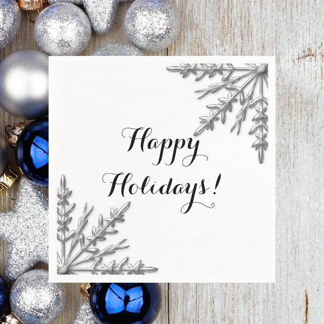 Imitate Silver Winter Snowflake Happy Holidays Serviette (Von Creator hochgeladen)