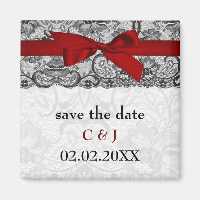 Imitate sind rot und farbig, Save the Date schwarz Magnet (Vorne)