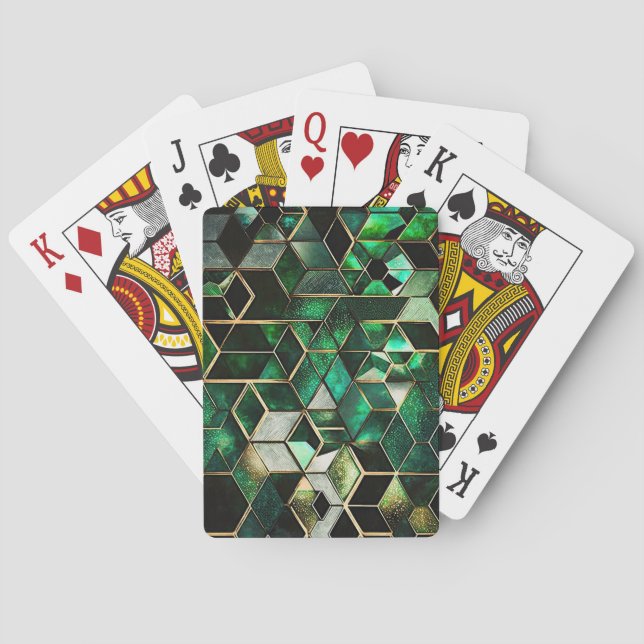 Imitate Smaragd, grün und goldfarbig, geometrisch Spielkarten (Rückseite)