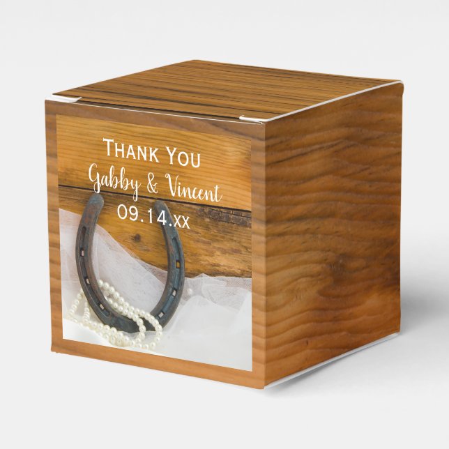 Imitate Stall Holz Hufeisen und Perlen Rustikale H Geschenkschachtel (Vorderseite)