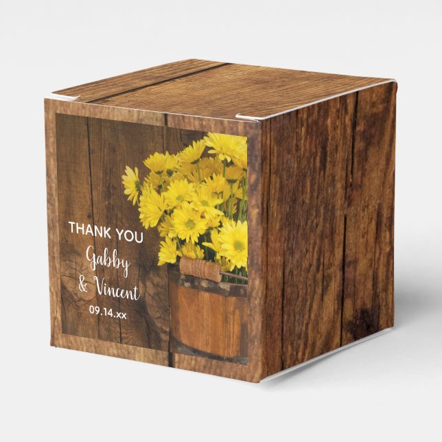 Imitate Stallholzeimer und Gelbe Daisien Hochzeit Geschenkschachtel (Vorderseite)