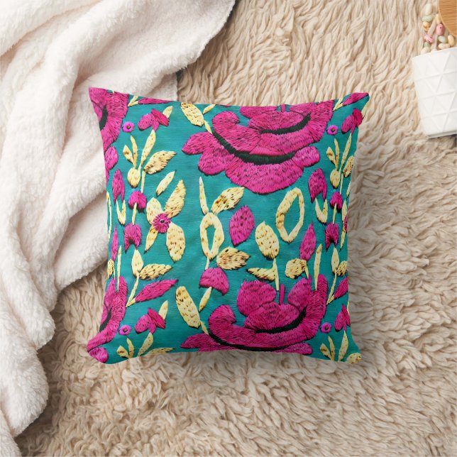 Imitate Stickerei Boho Floral Kissen (Decke)