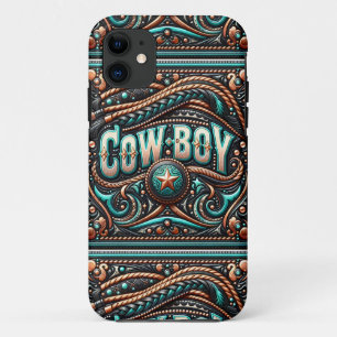 Imitate Toolted Leather Türkise Brown Cowboy Case-Mate iPhone Hülle
