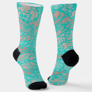 Imitate Türkise Lace Fishnet Blume Socken
