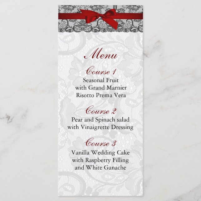 Imitate und buntes, rotes, schwarzes Hochzeitsmenü Menükarte (Vorderseite)