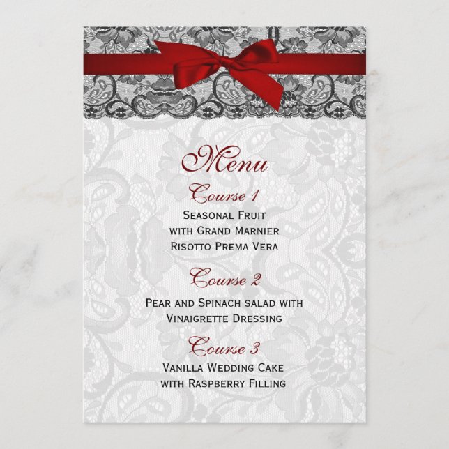 Imitate und buntes, rotes, schwarzes Hochzeitsmenü Menükarte (Vorderseite)