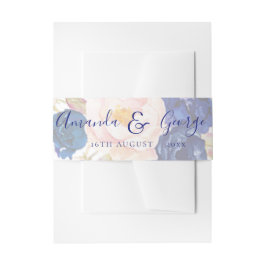 Imitate Vellum Blue Floral Elegantes Script Hochze Einladungsbanderole
