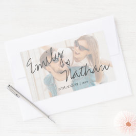 Imitate Vellum Effect Foto Hochzeit Niedlich Rechteckiger Aufkleber