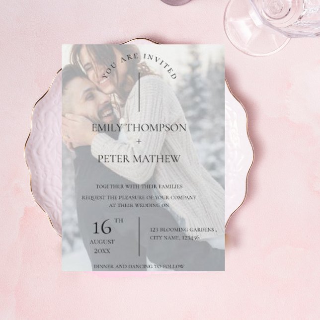 Imitate Vellum Effect Foto Typografie Hochzeit Einladung (Von Creator hochgeladen)