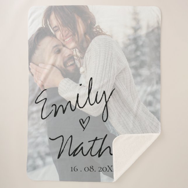 Imitate Vellum-Effekt Foto Hochzeitdatum Sherpadecke (Vorderseite)