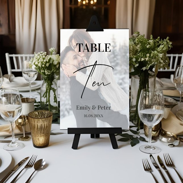 Imitate Vellum Foto Hochzeit 10 Tischnummern (Faux Vellum Photo Wedding Ten Table Number)